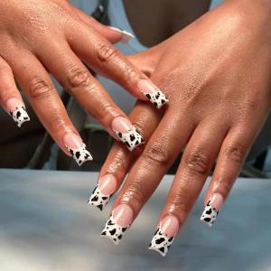 imageBABALAL Heart Press on Nails Medium Square Fake Nails Black White Glue on Nails Romantic Valentine Day Acrylic Nails 24Pcs Cute False Nails Manicure Stick on Nails Squoval Glossy Artificial NailsANTA101