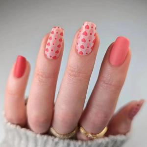 imageBABALAL Heart Press on Nails Medium Square Fake Nails Red Glue on Nails Acrylic Nails Romantic False Nails 24Pcs Squoval Manicure Stick on Nails Gel Nails for Women and GirlANU11