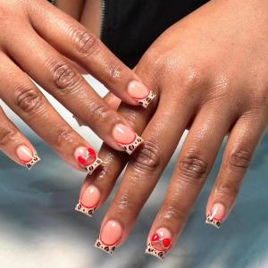 imageBABALAL Heart Press on Nails Medium Square Fake Nails Red Glue on Nails Acrylic Nails Romantic False Nails 24Pcs Squoval Manicure Stick on Nails Gel Nails for Women and GirlANU05