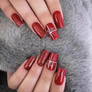 imageBABALAL Heart Press on Nails Medium Square Fake Nails Red Glue on Nails Acrylic Nails Romantic False Nails 24Pcs Squoval Manicure Stick on Nails Gel Nails for Women and GirlANU07