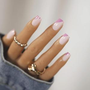 imageBABALAL Medium Length Press on Nails Square Fake Nails Squoval Nails Glossy Nails Purple Acrylic Nails for Women and Girls