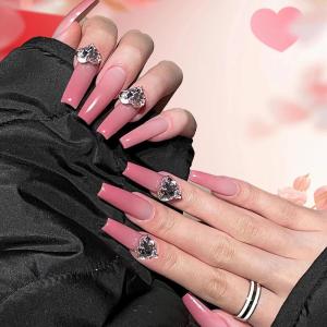 imageBABALAL Press on Nails Long Coffin Fake Nails Blue French Tip Glue on Nails 3d Texture Flower Design Coquette Acrylic Nails 24Pcs Ballerina Handmade Stick on False NailsANK215