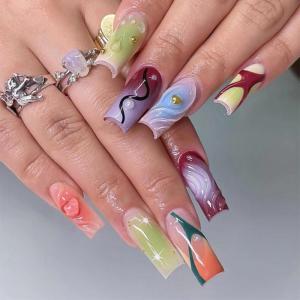imageBABALAL Press on Nails Long Coffin Fake Nails Blue French Tip Glue on Nails 3d Texture Flower Design Coquette Acrylic Nails 24Pcs Ballerina Handmade Stick on False NailsANK213