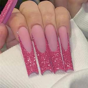 imageBABALAL Press on Nails Long Coffin Fake Nails Blue French Tip Glue on Nails 3d Texture Flower Design Coquette Acrylic Nails 24Pcs Ballerina Handmade Stick on False NailsANK203