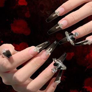 imageBABALAL Press on Nails Long Coffin Fake Nails Blue French Tip Glue on Nails 3d Texture Flower Design Coquette Acrylic Nails 24Pcs Ballerina Handmade Stick on False NailsANK216
