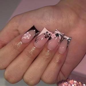 imageBABALAL Press on Nails Medium Square Fake Nails Yellow French Tip Glue on Nails Flower Coquette Acrylic Nails Summer False Nails Art Design 24Pcs Squoval Manicure Stick on Nails for Women GirlsBNI13