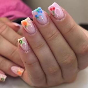 imageBABALAL Press on Nails Medium Square Fake Nails Yellow French Tip Glue on Nails Flower Coquette Acrylic Nails Summer False Nails Art Design 24Pcs Squoval Manicure Stick on Nails for Women GirlsBNI18