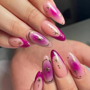 imageBABALAL Purple Press on Nails Medium Almond Fake Nails Ombre Nails Glue on Acrylic Nails French Tip Stick on Nails Supplies Y2k Star Nails 24Pcs Stiletto Full Cover False Nails for Women GirlsBNJ02