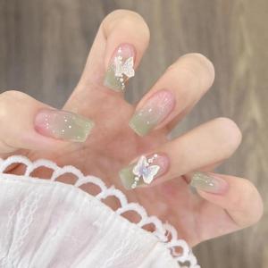 imageBABALAL Purple Press on Nails Short Square Fake Nails Cat Eye Glue on Nails Golden Glitter Shiny Acrylic Nails 24Pcs Squoval Manicure Artificial DIY False Nails for Women and GirlsFNU113green