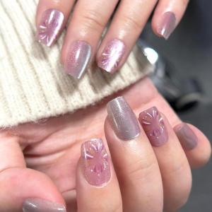 imageBABALAL Purple Press on Nails Short Square Fake Nails Cat Eye Glue on Nails Golden Glitter Shiny Acrylic Nails 24Pcs Squoval Manicure Artificial DIY False Nails for Women and GirlsFNU102pink