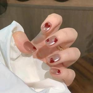 imageBABALAL Purple Press on Nails Short Square Fake Nails Cat Eye Glue on Nails Golden Glitter Shiny Acrylic Nails 24Pcs Squoval Manicure Artificial DIY False Nails for Women and GirlsFNU101heart