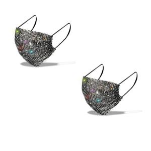 imageBABALAL Rhinestone Mesh Mask for Women Shiny Crystal Masquerade Face Mask Washable Party Nightclub Mouth Covering