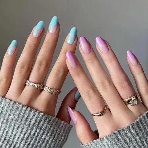 imageBABALAL Round Press on Nails Medium Fake Nails with Nail Glue Glue on Nails 24pcs Oval Acrylic Nails with Swirl French Nails for Women and GirlsNAILA14