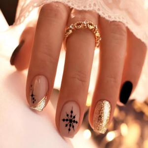 imageBABALAL Round Press on Nails Short Fake Nails Cow Print French Tip Glue on Nails 24Pcs Oval Acrylic Nails for Women and GirlsFNG105snowflake