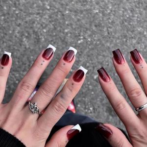 imageBABALAL Round Press on Nails Short Fake Nails Cow Print French Tip Glue on Nails 24Pcs Oval Acrylic Nails for Women and GirlsFNG106blackred