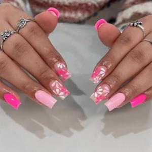 imageBABALAL Round Press on Nails Short Fake Nails Cow Print French Tip Glue on Nails 24Pcs Oval Acrylic Nails for Women and GirlsFNG107pink