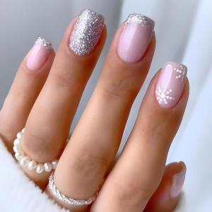 imageBABALAL Round Press on Nails Short Fake Nails Cow Print French Tip Glue on Nails 24Pcs Oval Acrylic Nails for Women and GirlsFNG107sliver