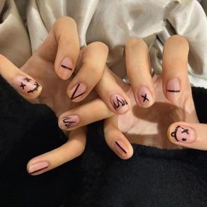 imageBABALAL Short Press on Nails Square False Nails Squoval Nails Glossy Acrylic Nails Pink Fake Nails for Women and Girls