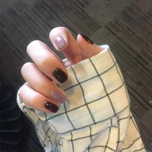 imageBABALAL Short Square Fake Nails Purple Jump Color False Nails Glossy Acrylic Press on Nails for Women and Girls