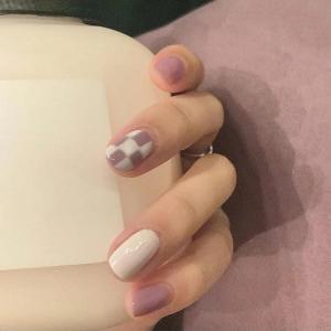imageBABALAL Short Square Press on Nails Cute UV Gel Nails Checkerboard Designer Nails Glossy Fake Fingernails for Women and Girls