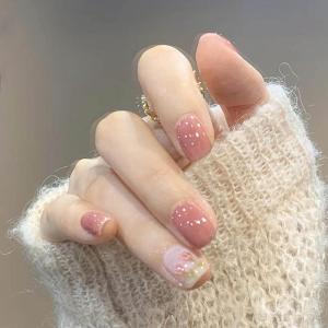 imageBABALAL Square Fake Nails Pink Press on Nails Short Full Cover Nails Cute Glue on Artificial Nails for Women and Girls