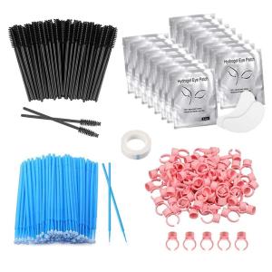 imageEyelash Extension Supplies Lash Extension Kit Including 100 Pairs Under Eye Gel Pads 100 Disposable Mascara Brushes Wands 100 Micro Applicators Brushes 100 Glue Ring Holder 1 Medical Tape