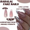 imageBABALAL Almond Press on Nails Medium Fake Nails Blue Swirl Glue on Nails Stiletto Acrylic Nails Matte Stick on Nails with DesignNAILM107white