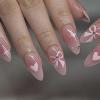 imageBABALAL Blue Press on Nails Medium Almond Fake Nails Sliver Chrome Bow Glue on Nails 3d Heart Charm Acrylic Nails Y2k Rhinestone Glitter Stick on False Nails 24Pcs Stiletto Nails Press onFNW12