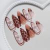 imageBABALAL Blue Press on Nails Medium Almond Fake Nails Sliver Chrome Bow Glue on Nails 3d Heart Charm Acrylic Nails Y2k Rhinestone Glitter Stick on False Nails 24Pcs Stiletto Nails Press onFNW14brown
