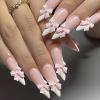imageBABALAL Blue Press on Nails Medium Almond Fake Nails Sliver Chrome Bow Glue on Nails 3d Heart Charm Acrylic Nails Y2k Rhinestone Glitter Stick on False Nails 24Pcs Stiletto Nails Press onFNW01bow