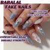 imageBABALAL Blue Press on Nails Medium Almond Fake Nails Sliver Chrome Bow Glue on Nails 3d Heart Charm Acrylic Nails Y2k Rhinestone Glitter Stick on False Nails 24Pcs Stiletto Nails Press onFNW09