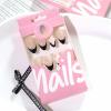 imageBABALAL Blue Press on Nails Medium Almond Fake Nails Sliver Chrome Bow Glue on Nails 3d Heart Charm Acrylic Nails Y2k Rhinestone Glitter Stick on False Nails 24Pcs Stiletto Nails Press onFNW12black