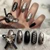 imageBABALAL Blue Press on Nails Medium Almond Fake Nails Sliver Chrome Bow Glue on Nails 3d Heart Charm Acrylic Nails Y2k Rhinestone Glitter Stick on False Nails 24Pcs Stiletto Nails Press onFNW02sliver