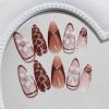 imageBABALAL Blue Press on Nails Medium Almond Fake Nails Sliver Chrome Bow Glue on Nails 3d Heart Charm Acrylic Nails Y2k Rhinestone Glitter Stick on False Nails 24Pcs Stiletto Nails Press onFNW14brown