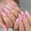 imageBABALAL Blue Press on Nails Medium Almond Fake Nails Sliver Chrome Bow Glue on Nails 3d Heart Charm Acrylic Nails Y2k Rhinestone Glitter Stick on False Nails 24Pcs Stiletto Nails Press onFNW14pink