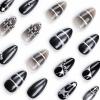 imageBABALAL Blue Press on Nails Medium Almond Fake Nails Sliver Chrome Bow Glue on Nails 3d Heart Charm Acrylic Nails Y2k Rhinestone Glitter Stick on False Nails 24Pcs Stiletto Nails Press onFNW07