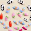 imageBABALAL Blue Press on Nails Medium Almond Fake Nails Sliver Chrome Bow Glue on Nails 3d Heart Charm Acrylic Nails Y2k Rhinestone Glitter Stick on False Nails 24Pcs Stiletto Nails Press onFNW08