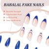 imageBABALAL Blue Press on Nails Medium Fake Nails Almond Glue on Nails Stiletto Acrylic Nails with Flower Design 24Pcs Stick on Nails for Women and GirlsNAILG01