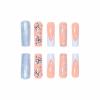 imageBABALAL Square Press on Nails Long Fake Nails Blue French Tip Glue on Nails Butterfly Glitter Rhinestone Shiny Acrylic Nails 24Pcs Squoval Manicure False Nails for Women and Girls