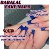 imageBABALAL Square Press on Nails Long Fake Nails Blue French Tip Glue on Nails Glitter Shiny Heart Design Acrylic Nails 24Pcs Squoval Manicure Artificial False Nails for Women and GirlsFNO02blue