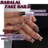 imageBABALAL Square Press on Nails Long Fake Nails Blue French Tip Glue on Nails Glitter Shiny Heart Design Acrylic Nails 24Pcs Squoval Manicure Artificial False Nails for Women and GirlsFNO05charm
