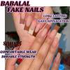 imageBABALAL Square Press on Nails Long Fake Nails Blue French Tip Glue on Nails Glitter Shiny Heart Design Acrylic Nails 24Pcs Squoval Manicure Artificial False Nails for Women and GirlsFNO12brown