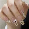 imageBABALAL Square Press on Nails Long Fake Nails Blue French Tip Glue on Nails Glitter Shiny Heart Design Acrylic Nails 24Pcs Squoval Manicure Artificial False Nails for Women and GirlsFNO10golden