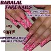 imageBABALAL Square Press on Nails Long Fake Nails Blue French Tip Glue on Nails Glitter Shiny Heart Design Acrylic Nails 24Pcs Squoval Manicure Artificial False Nails for Women and GirlsFNO22pink