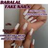 imageBABALAL Square Press on Nails Long Fake Nails Blue French Tip Glue on Nails Glitter Shiny Heart Design Acrylic Nails 24Pcs Squoval Manicure Artificial False Nails for Women and GirlsFNO04flower