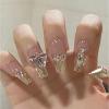 imageBABALAL Square Press on Nails Long Fake Nails Blue French Tip Glue on Nails Glitter Shiny Heart Design Acrylic Nails 24Pcs Squoval Manicure Artificial False Nails for Women and GirlsFNO10golden