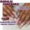 imageBABALAL Square Press on Nails Long Fake Nails Blue French Tip Glue on Nails Glitter Shiny Heart Design Acrylic Nails 24Pcs Squoval Manicure Artificial False Nails for Women and GirlsFNO03pink