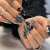 imageBABALAL Blue Press on Nails Medium Almond Fake Nails Sliver Chrome Bow Glue on Nails 3d Heart Charm Acrylic Nails Y2k Rhinestone Glitter Stick on False Nails 24Pcs Stiletto Nails Press onFNW07