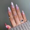 imageBABALAL Blue Press on Nails Medium Almond Fake Nails Sliver Chrome Bow Glue on Nails 3d Heart Charm Acrylic Nails Y2k Rhinestone Glitter Stick on False Nails 24Pcs Stiletto Nails Press onFNW05