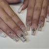 imageBABALAL Square Press on Nails Long Fake Nails Blue French Tip Glue on Nails Glitter Shiny Heart Design Acrylic Nails 24Pcs Squoval Manicure Artificial False Nails for Women and GirlsFNO09white